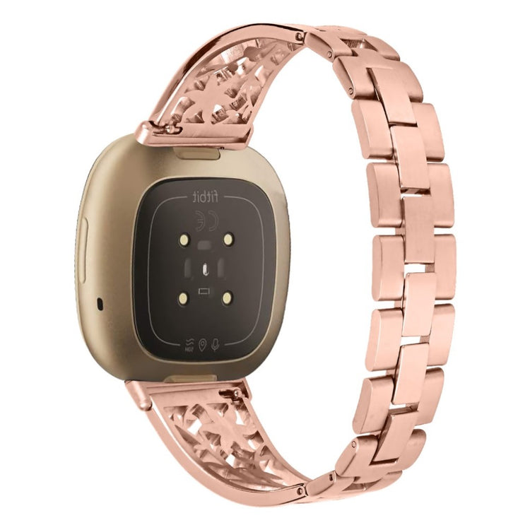 Stilren Fitbit Versa 3 / Fitbit Sense Metal og Rhinsten Rem - Pink#serie_3