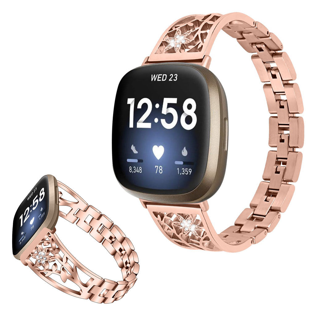 Stilren Fitbit Versa 3 / Fitbit Sense Metal og Rhinsten Rem - Pink#serie_3