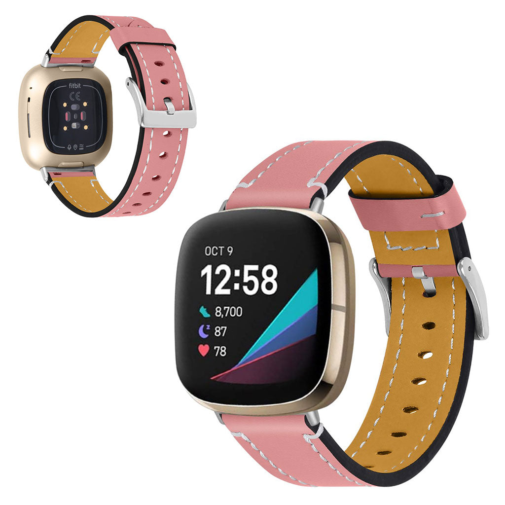 Rigtigt flot Fitbit Versa 3 Ægte læder Rem - Pink#serie_4