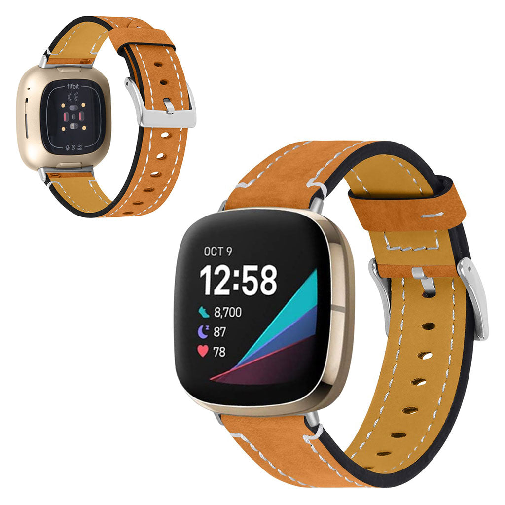 Rigtigt flot Fitbit Versa 3 Ægte læder Rem - Orange#serie_5