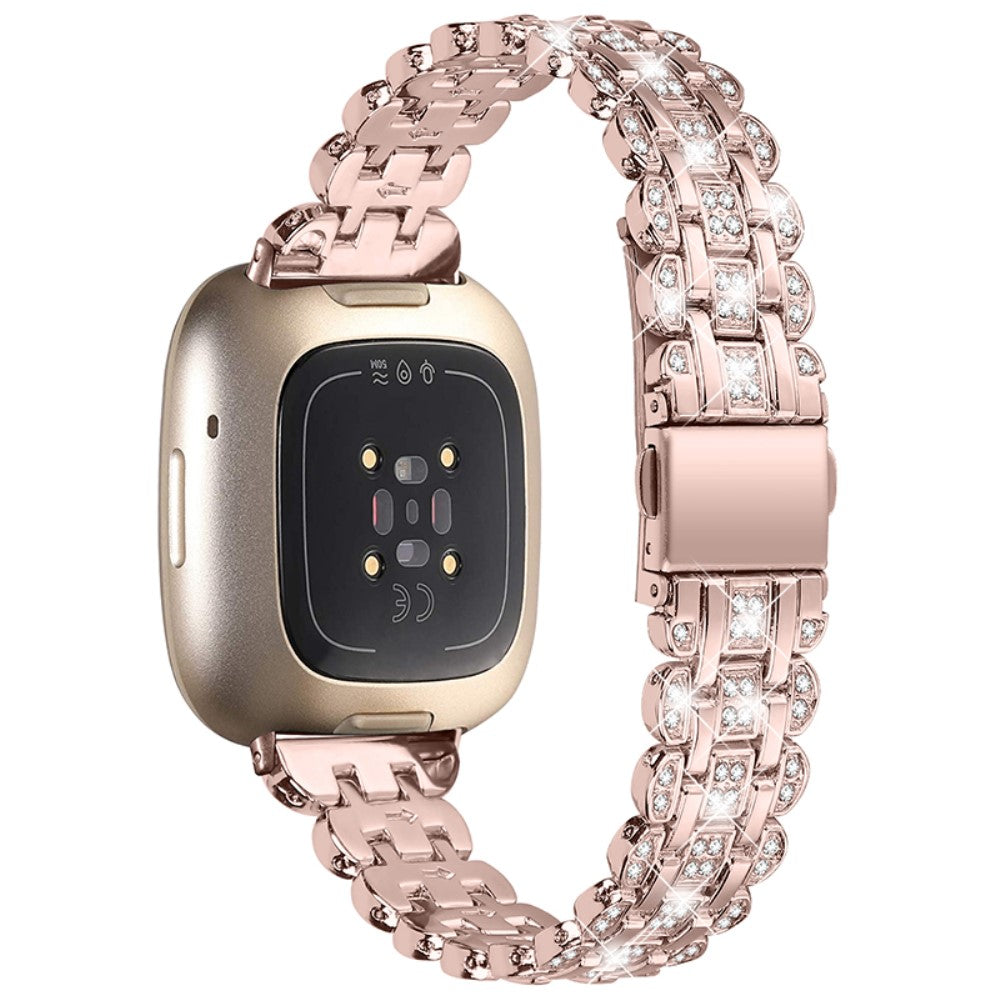 Mega fint Fitbit Versa 3 Metal og  Rhinsten Urrem - Pink#serie_1