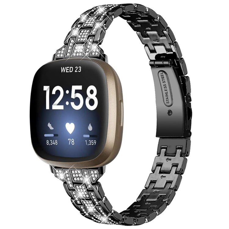 Vildt skøn Fitbit Versa 3 Metal og Rhinsten Rem - Sort#serie_1