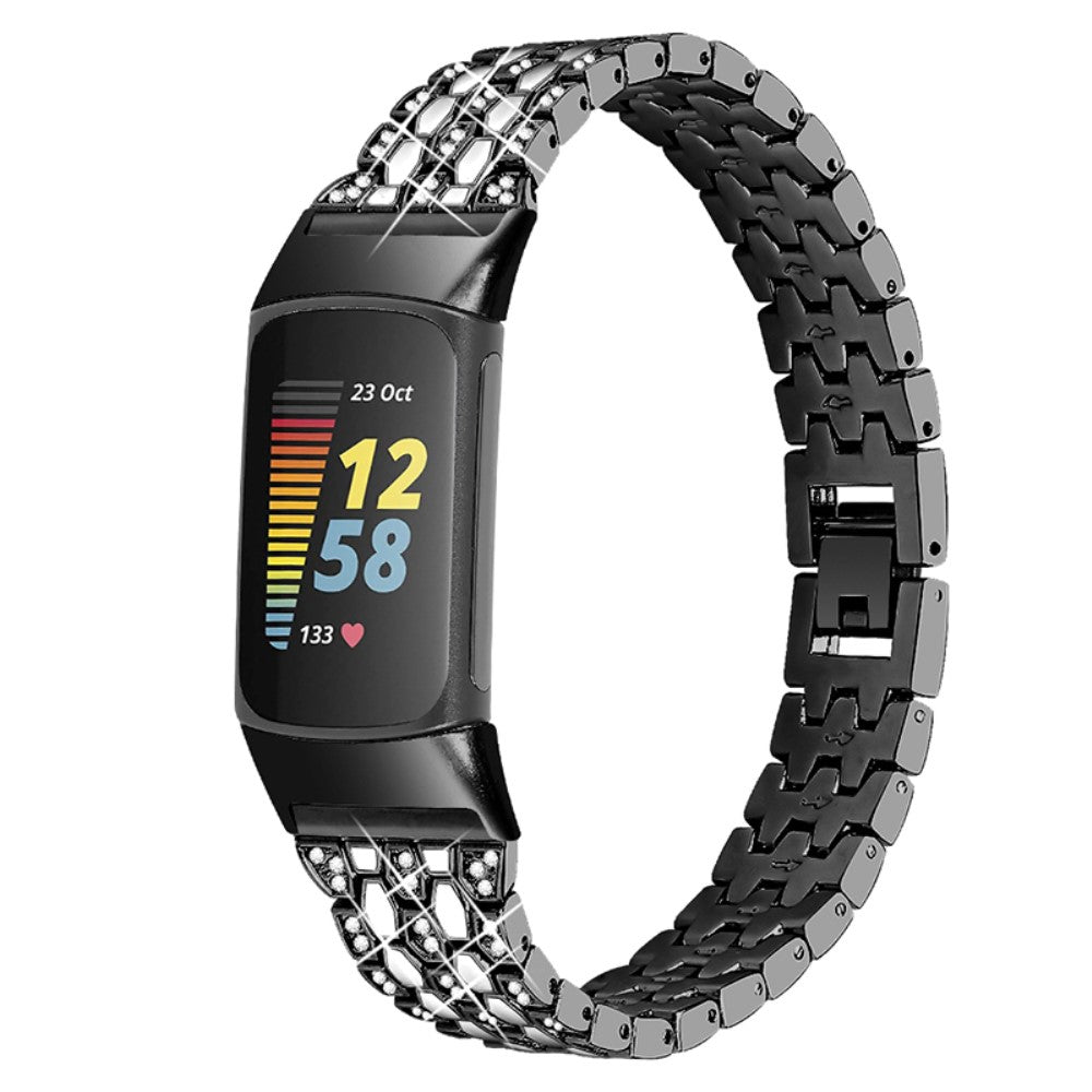 Mega fint Fitbit Charge 5 Metal og Rhinsten Rem - Sort#serie_2