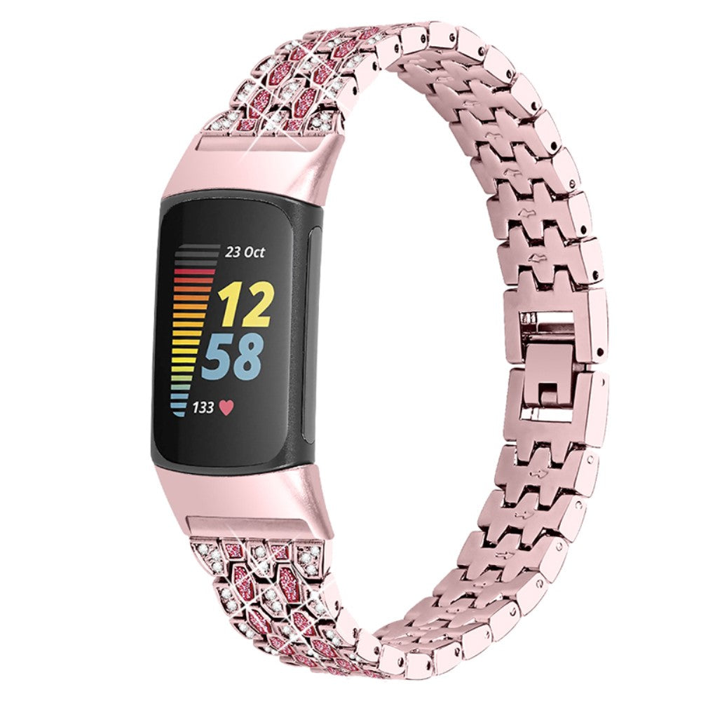 Mega fint Fitbit Charge 5 Metal og Rhinsten Rem - Pink#serie_3