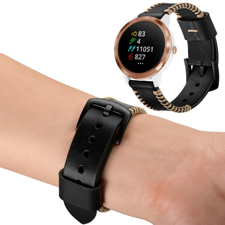 Fed Garmin Vivoactive 3 / Garmin Vivomove HR Ægte læder Rem - Sort#serie_1