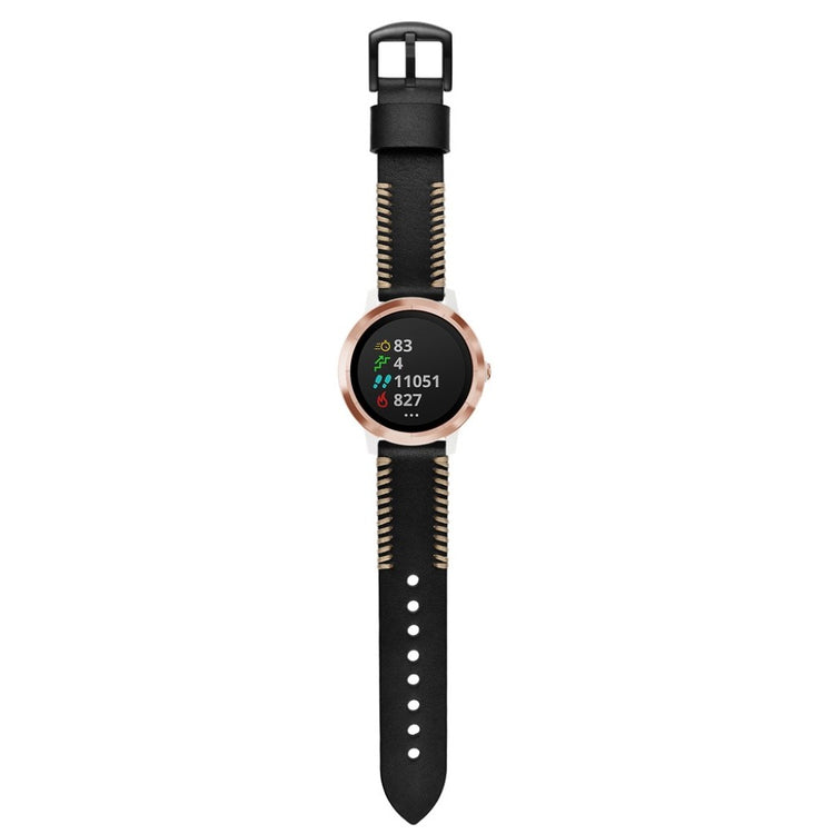 Fed Garmin Vivoactive 3 / Garmin Vivomove HR Ægte læder Rem - Sort#serie_1