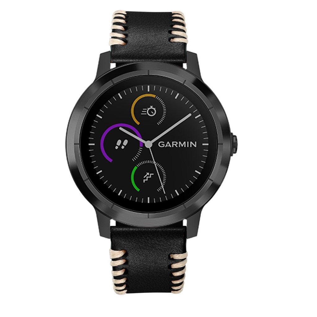 Fed Garmin Vivoactive 3 / Garmin Vivomove HR Ægte læder Rem - Sort#serie_1