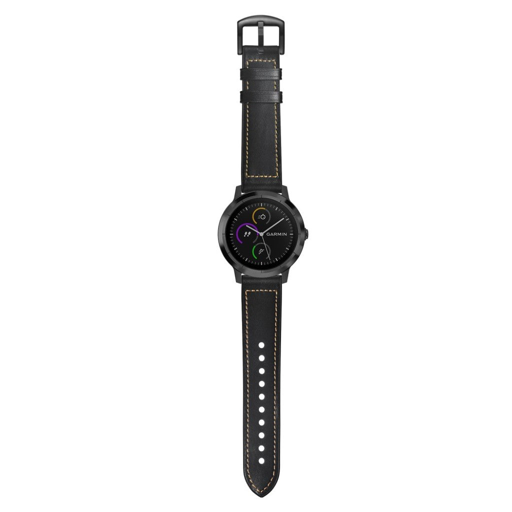 Fed Garmin Vivoactive 3 / Garmin Vivomove HR Ægte læder Rem - Sort#serie_1