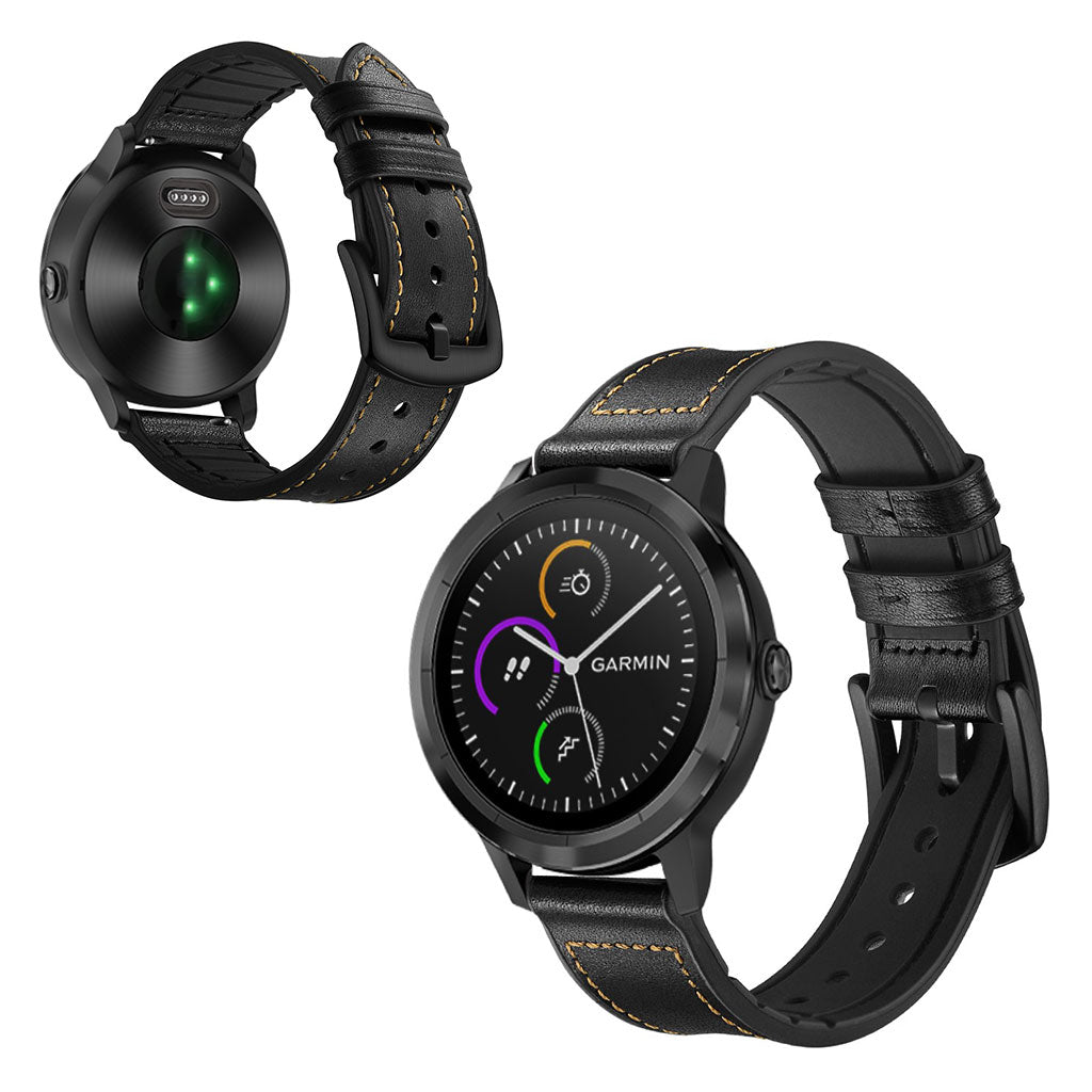 Fed Garmin Vivoactive 3 / Garmin Vivomove HR Ægte læder Rem - Sort#serie_1