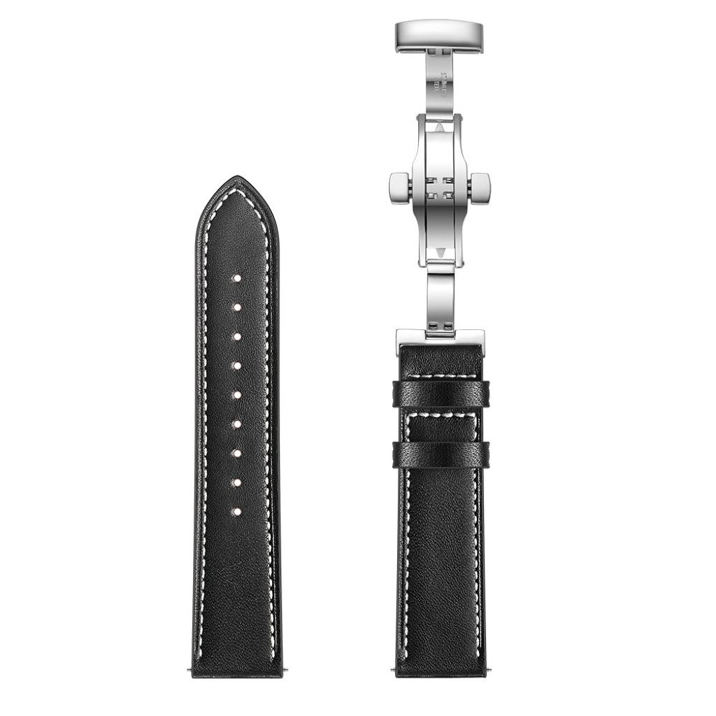 Fed Garmin Vivoactive 3 / Garmin Vivomove HR Ægte læder Rem - Sort#serie_6