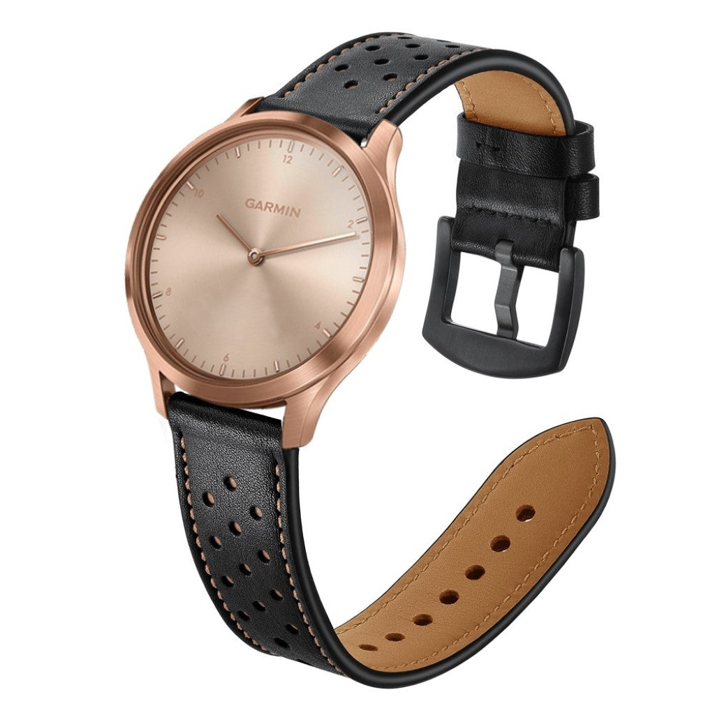 Fed Garmin Vivoactive 3 / Garmin Vivomove HR Ægte læder Rem - Sort#serie_1