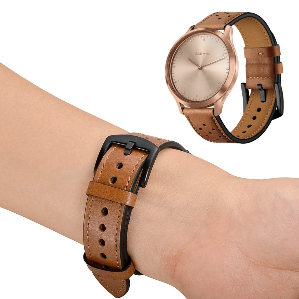 Fed Garmin Vivoactive 3 / Garmin Vivomove HR Ægte læder Rem - Brun#serie_2