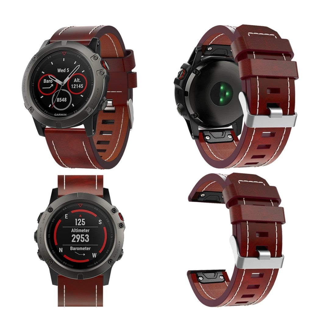 Kønt Garmin Fenix 5X / Garmin Tactix Charlie Kunstlæder Rem - Brun#serie_025