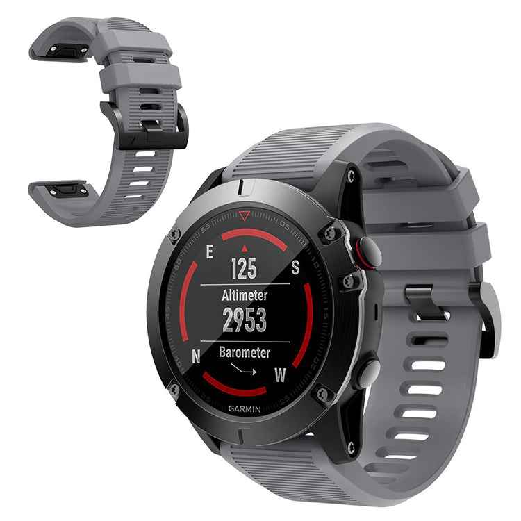 Helt vildt kønt Garmin Fenix 5X Silikone Rem - Sølv#serie_7