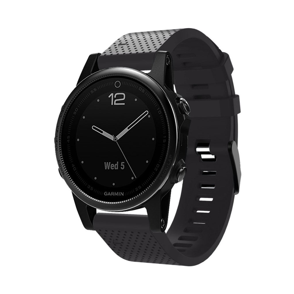 Mega hårdfør Garmin Fenix 5S Plus Silikone Rem - Sort#serie_1