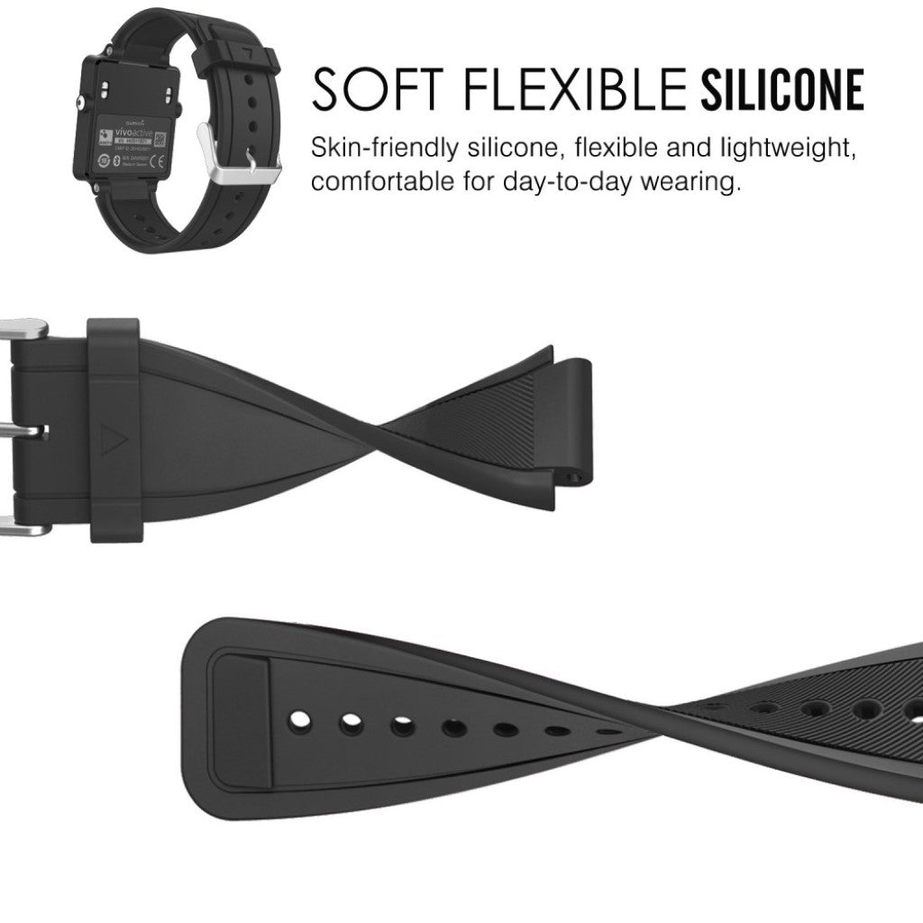 Vildt fed Garmin Vivoactive Acetate Silikone Rem - Sort#serie_1