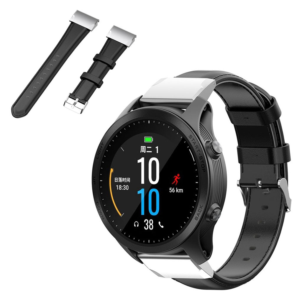 Mega fantastisk Garmin Fenix 6S Pro Ægte læder Rem - Sort#serie_1