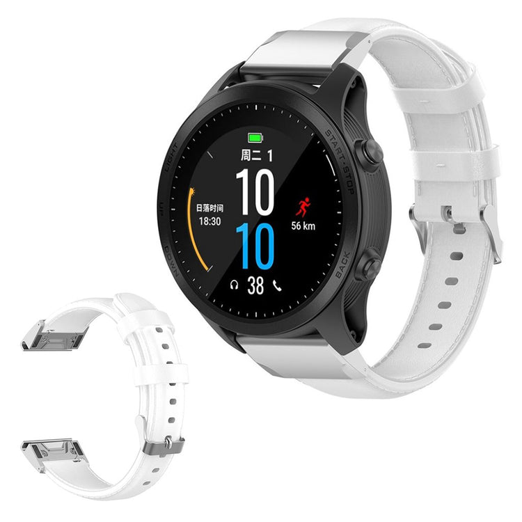 Hvid Garmin Fenix 6 Pro Ægte Læder Urrem#serie_2