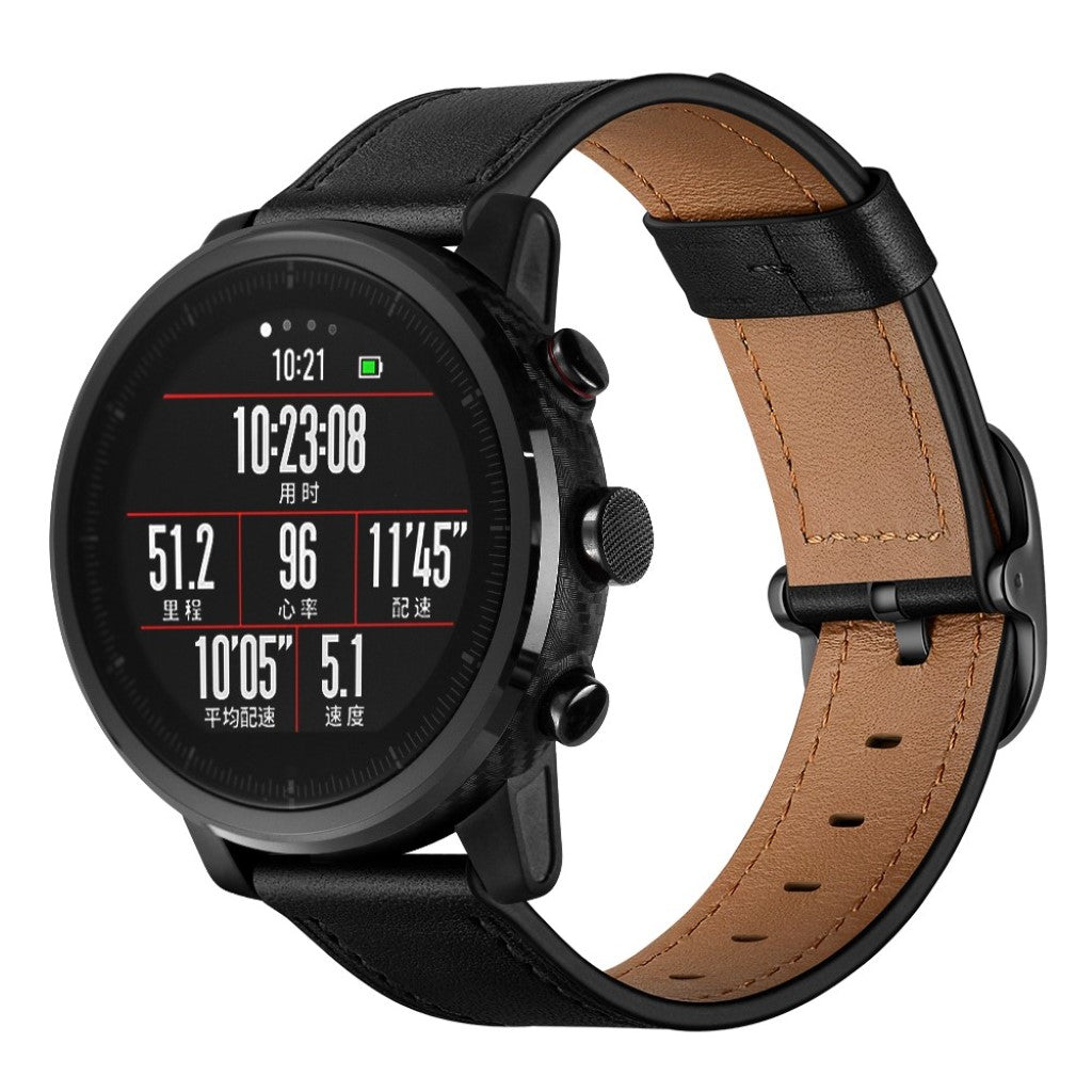 Nydelig Amazfit Stratos 2 \ 2s / Amazfit 1 Ægte læder Rem - Sort#serie_1