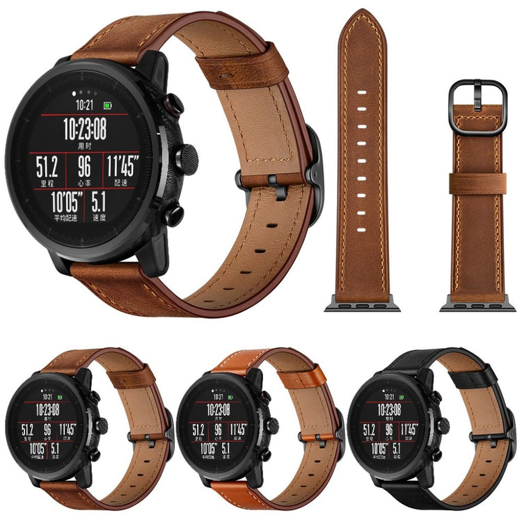 Nydelig Amazfit Stratos 2 \ 2s / Amazfit 1 Ægte læder Rem - Sort#serie_1