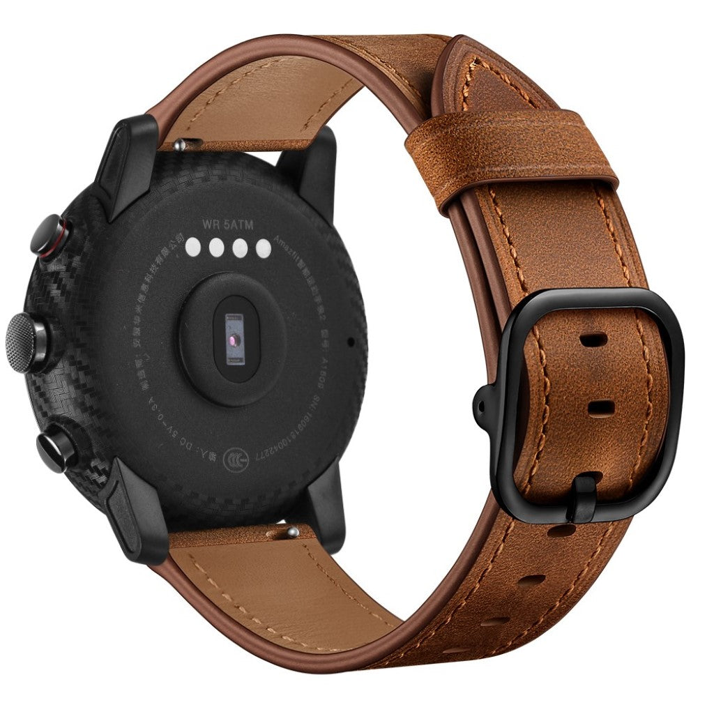 Nydelig Amazfit Stratos 2 \ 2s / Amazfit 1 Ægte læder Rem - Brun#serie_2