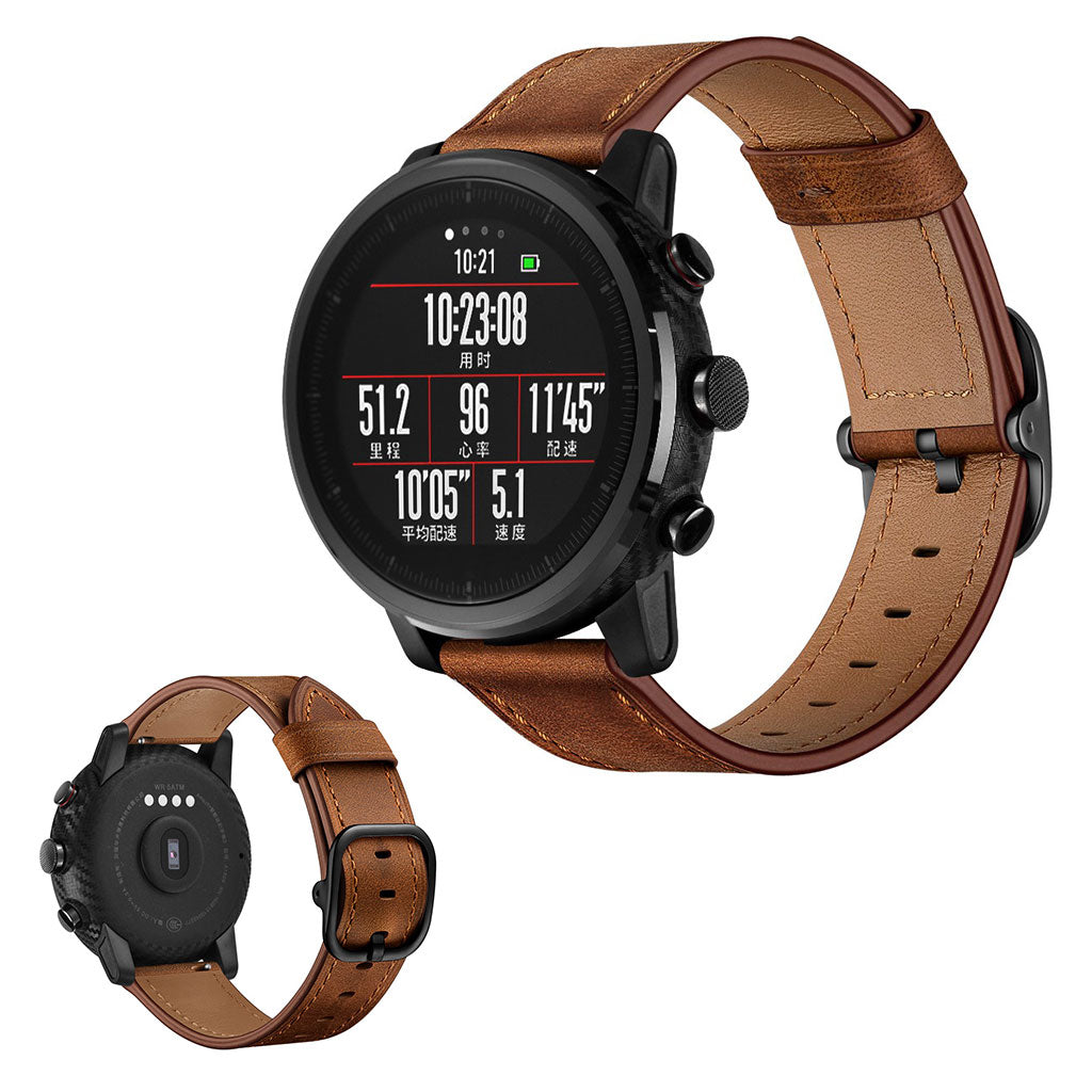 Nydelig Amazfit Stratos 2 \ 2s / Amazfit 1 Ægte læder Rem - Brun#serie_2